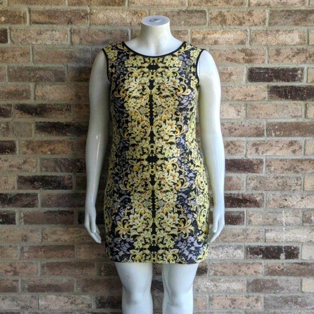 Form fitting dress with black lace design
